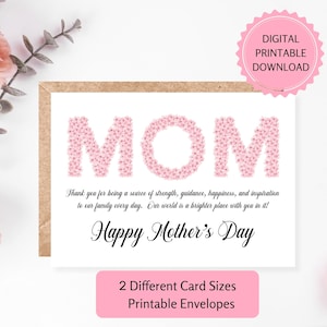 Carte imprimable Happy Mother's Day | TÉLÉCHARGEMENT NUMÉRIQUE | Carte de voeux aquarelle fleurs de cerisier pour la fête des mères avec enveloppe imprimable