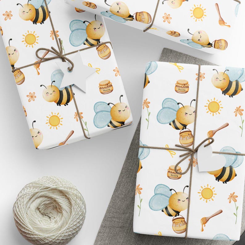 Honey Bee Wrapping Paper Roll Beekeeper Baby Shower Gift Wrap,
