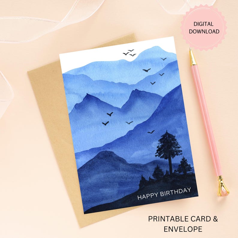 Blue Mountains Birthday Card: Mountain Landscape Greeting for Nature ...