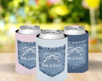 Portabevande a tema jeans per baby shower, bomboniere personalizzate in denim per baby shower, portabevande per feste di compleanno, portabevande per feste per bambini, portabevande a tema jeans per bambine