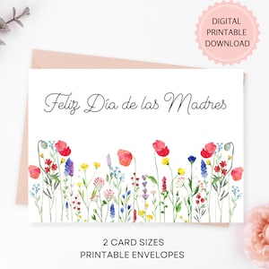 Tarjeta imprimible Feliz Día de las Madres, tarjeta del Día de la Madre en español con flores silvestres de acuarela, DESCARGA DIGITAL, sobres imprimibles incl.