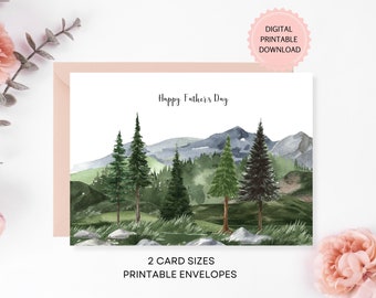 Carte de fête des pères nature, téléchargement numérique, carte aquarelle en plein air pour papa, mari, fils, beau-père, grand-père Enveloppes imprimables incluses