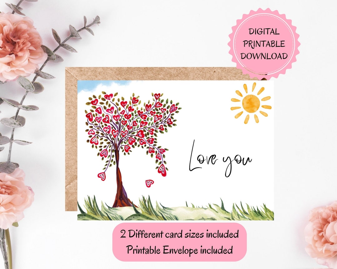 Watercolor Love Card DIGITAL INSTANT DOWNLOAD Printable Card With ...