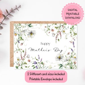 Mother's Day Printable Card | DIGITAL DOWNLOAD | Watercolor Tiny Flowers Mother's Day Card, Greeting Card for Mom With Printable Envelope