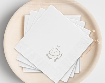 A Little Dumpling is On the Way Themed Baby Shower Party Napkins, Cute Dim Sum Bao Bun Table Decor, Custom Boy or Girl Name Napkins Set