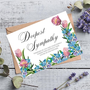 Carte de sympathie imprimable aquarelle, carte de condoléances | TÉLÉCHARGEMENT NUMÉRIQUE PDF | Carte d'assistance Forget Me Not and Tulips avec enveloppe imprimable