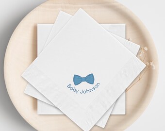 Little Gentleman on the Way Baby Shower Napkins, Personalized Blue Bow Tie Party Decor, Custom Table Decorations Set of 50 or 100