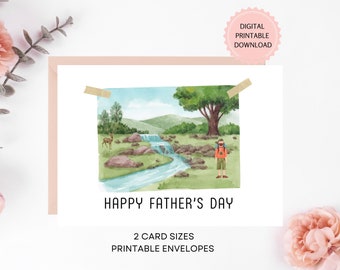 Printable Father's Day Card, PDF DOWNLOAD, Watercolor Hiking Card For Dad, Brother, Husband, Son, Stepdad, Printable Envelopes Included