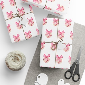 Pink Bow Baseball Wrapping Paper: Girly Sports Gift Wrap