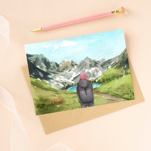 Hiking Printable Greeting Card For Him, Blank Card, DIGITAL DOWNLOAD, Watercolor Birthday Gift For Boyfriend, Printable Envelope Included