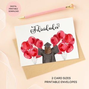 Biglietto di auguri per la laurea, biglietto di auguri per la laurea di una ragazza, biglietto spagnolo per laureati, congratulazioni per la laurea, buste stampabili incluse