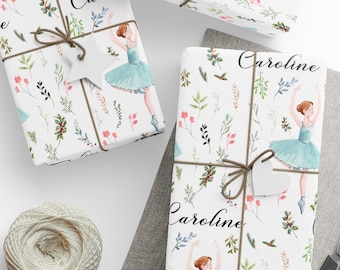 Custom Ballet Dancer Wrapping Paper: Floral Ballerina Birthday Gift Wrap for Girls, Wildflowers Gift Packaging