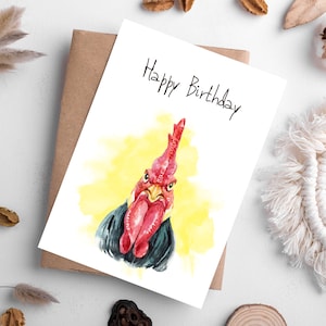 Tarjeta imprimible de feliz cumpleaños con forma de gallo, divertida tarjeta de felicitación con forma de pollo, regalo de granja para granjero, descarga digital, incluye sobre imprimible