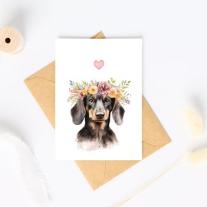 Tarjeta imprimible de acuarela de perro salchicha para cualquier ocasión, tarjeta de condolencia o cumpleaños, regalo por la pérdida de una mascota, descarga digital con sobres imprimibles.