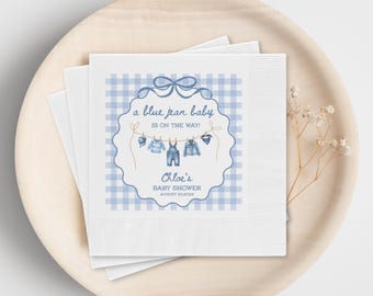 Blue Jean Baby Shower Napkins, Denim Baby Table Decor, Custom Boy or Girl Name Western Party Decorations Napkins Set of 50 or 100