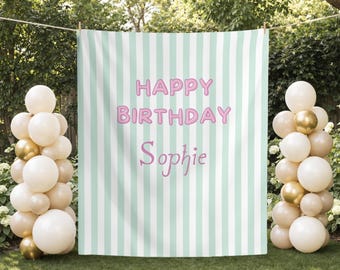 Sfondo personalizzato per compleanno, decorazioni personalizzate per la festa di compleanno, striscione a righe color menta con nome personalizzato, cartello di benvenuto in tessuto per il 30° compleanno