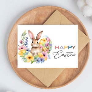 Happy Easter Printable Card DIGITAL DOWNLOAD Printable Easter Bunny Card, Watercolor Easter Greeting Card With Printable Envelope image 6