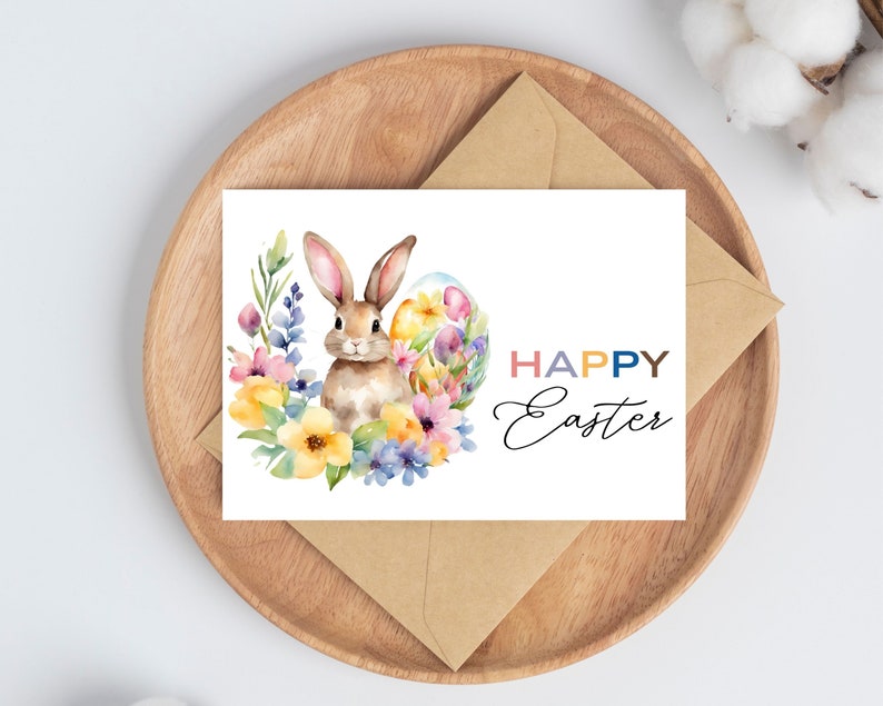 Happy Easter Printable Card DIGITAL DOWNLOAD Printable Easter Bunny Card, Watercolor Easter Greeting Card With Printable Envelope image 6