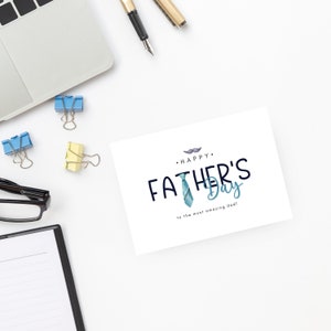 Tarjeta imprimible del Día del Padre (descarga digital). Tarjeta de acuarela con corbata y bigote para papá, esposo e hijo. Incluye sobres imprimibles.