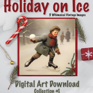 Holiday On Ice est une charmante collection de 5 images numériques capturant la joie des fêtards des fêtes glissant gracieusement sur des patins à glace.