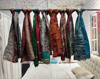 Wholesale Lot Vintage Silk Kantha Scarves | Handmade Indian Bohemian Stoles | Recycled Sari Fabric
