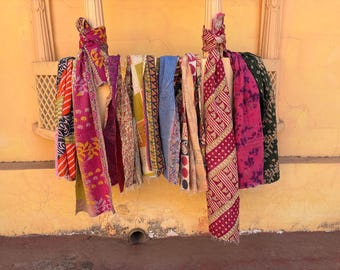 Wholesale Lot Vintage Cotton Indian Kantha Scarves | Handmade Bohemian Hippie Stoles | Assorted Colors