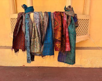 Wholesale Silk Kantha Scarf: Bohemian Patchwork Reversible Wrap