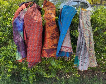 Bulkpartij vintage zijden patchwork kantha sjaals Indiase omkeerbare boho kantha sjaal