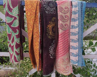 Kantha Baumwollschals | Upcycled Vintage Sari | Handgefertigte Boho Schals | Fair gehandelte Großpackung