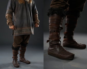 Valhalla low boots + greaves; Assassin cosplay; Vikings boots; medieval leather shoes; сeltic boots