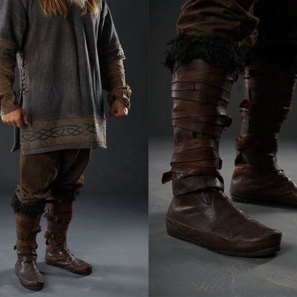 Valhalla low boots + greaves; Assassin cosplay; Vikings boots; medieval leather shoes; сeltic boots