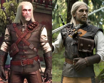 Witcher Manticore costume; Geralt leather vest, shirt, pants, boots; Witcher 3 Wild Hunt cosplay