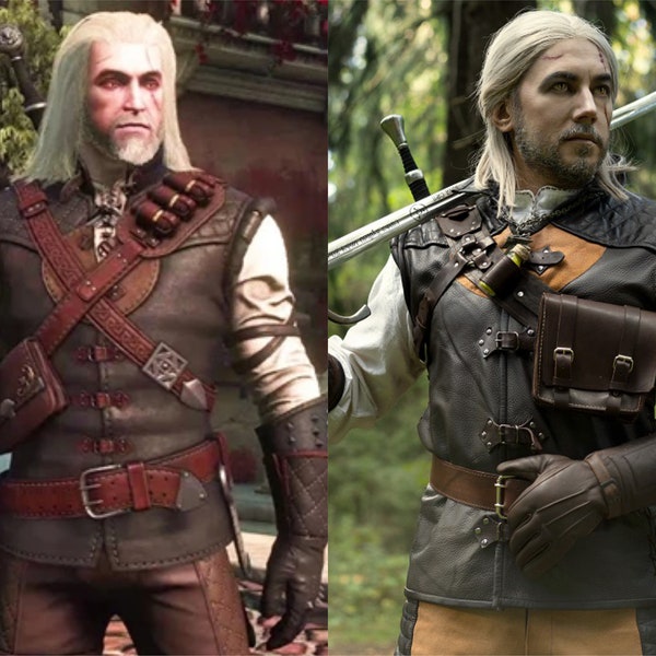 Witcher Manticore costume; Geralt leather vest, shirt, pants, boots; Witcher 3 Wild Hunt cosplay