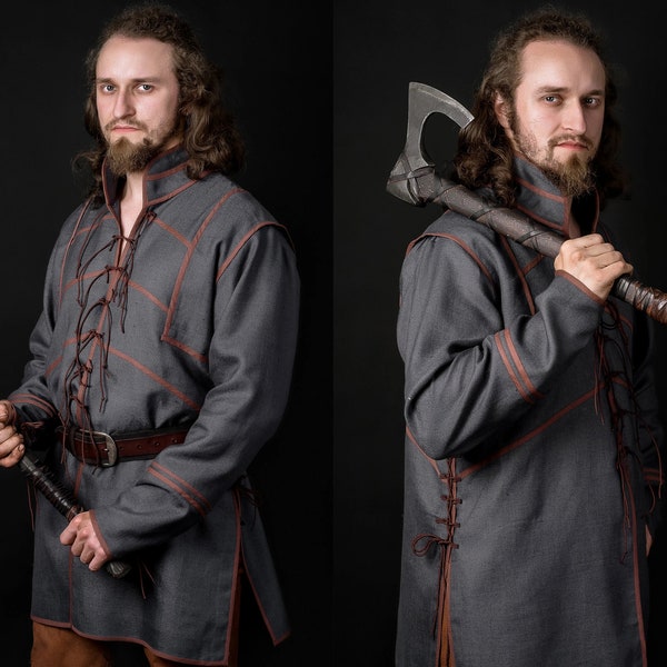 Viking linen tunic; viking men fabric LARP & SCA clothing; celtic renaissance men under armor clothes; warrior ren faire