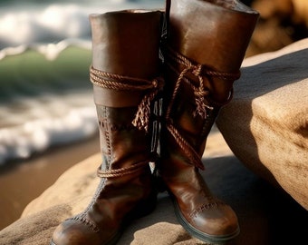 Premium lederen laarzen van Aragorn - Ideaal voor Renaissance-beurzen en cosplay/aangepast aan uw individuele metingen