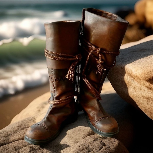 Bottes en cuir d'Aragorn haut de gamme - idéales pour les foires de la Renaissance et le cosplay/personnalisées à vos mesures individuelles