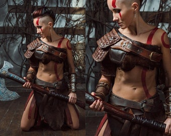 Kratos cosplay costume (female version); leather berserker armor set; God of War fantasy replica; larp outfit , dnd or renaissance wedding