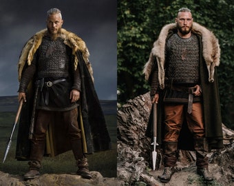 Ragnar costume from season 2 (exact copy); leather vest with chainmail and shirt under, bracers, pants, boots; cosplay