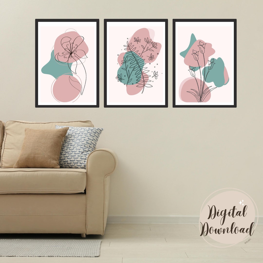 Bright Floral Wall Art Pink Floral Wall Art Boho Minimalist Wall Art