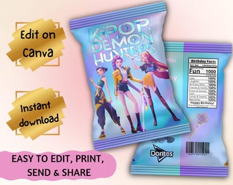 Printable Kpop Demon Hunters Chip Bag, Birthday Party Favor (PDF File)