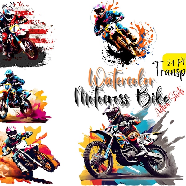 Vélo de motocross aquarelle | Clipart Éclaboussure de couleur de moto tout-terrain | Moto PNG, Clipart d'invitation | Ensemble de vélos cliparts | Flou d'action 24PNG