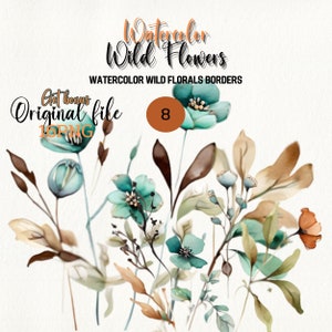 Aquarelle fleurs sauvages clipart, clipart fleurs sauvages, clipart floral aquarelle séchée, logo de carte d'invitation de mariage, clipart numérique PNG, 24PNG
