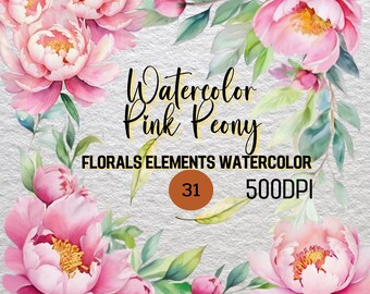 Pink Peonies Clipart, Peony Watercolor Clipart, Peony Floral Clipart , Commercial Use, Art Printable, 31 High Quality 500 DPI PNG