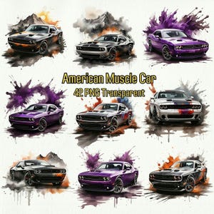 Amerikanisches Muskelauto, Oldtimer PNG, Einzigartige Vielfalt Oberfläche, Fahrzeug Clipart, Aquarell Spritzen, unterschiedliche Textur Zum Spaß PNG-Trans