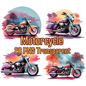 Clipart motocyklowy PNG, 20 Clipart motocyklowy, Kolekcja akwarelowych motocykli, Retro motocykl, Użytek komercyjny, PNG przezroczysty