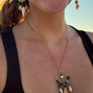 Handmade seashell dreamcatcher gold stainless steel necklace