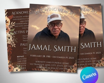 11x17 BOOKLET FUNERAL PROGRAM, 8 Pages, Brown Heaven Memorial, Bifold Obituary, Celebration Of Life, Order Of Service, Canva Template