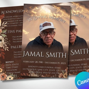 5.5x8.5 BOOKLET FUNERAL PROGRAM, 8 Pages, Brown Heaven Memorial, Bifold Obituary, Celebration Of Life, Order Of Service, Canva Template, Sky