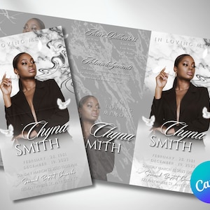 OPUSCOLO FUNERALE 17"x11", 2 PAGINE, Trifold, Programma di necrologi, Marmo bianco, Modello modificabile Canva, Ordine di servizio funebre, Bollettino