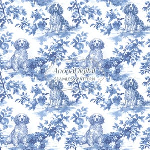 Toile De Jouy nahtlose Muster, Englisch Springer Spaniel Wallpaper Hintergrund für Hunde-Liebhaber Geschenke, Stoff Druck, sofort-Download für Kunsthandwerk